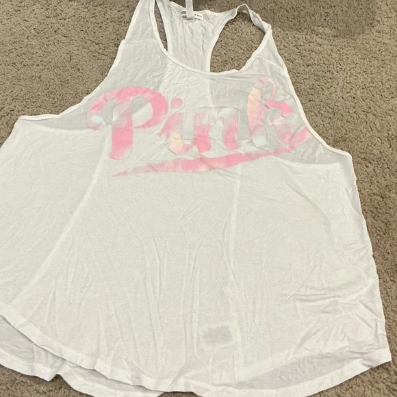 PINK Victoria's Secret White Tank Top with Pink Logo - Picture 1 of 4